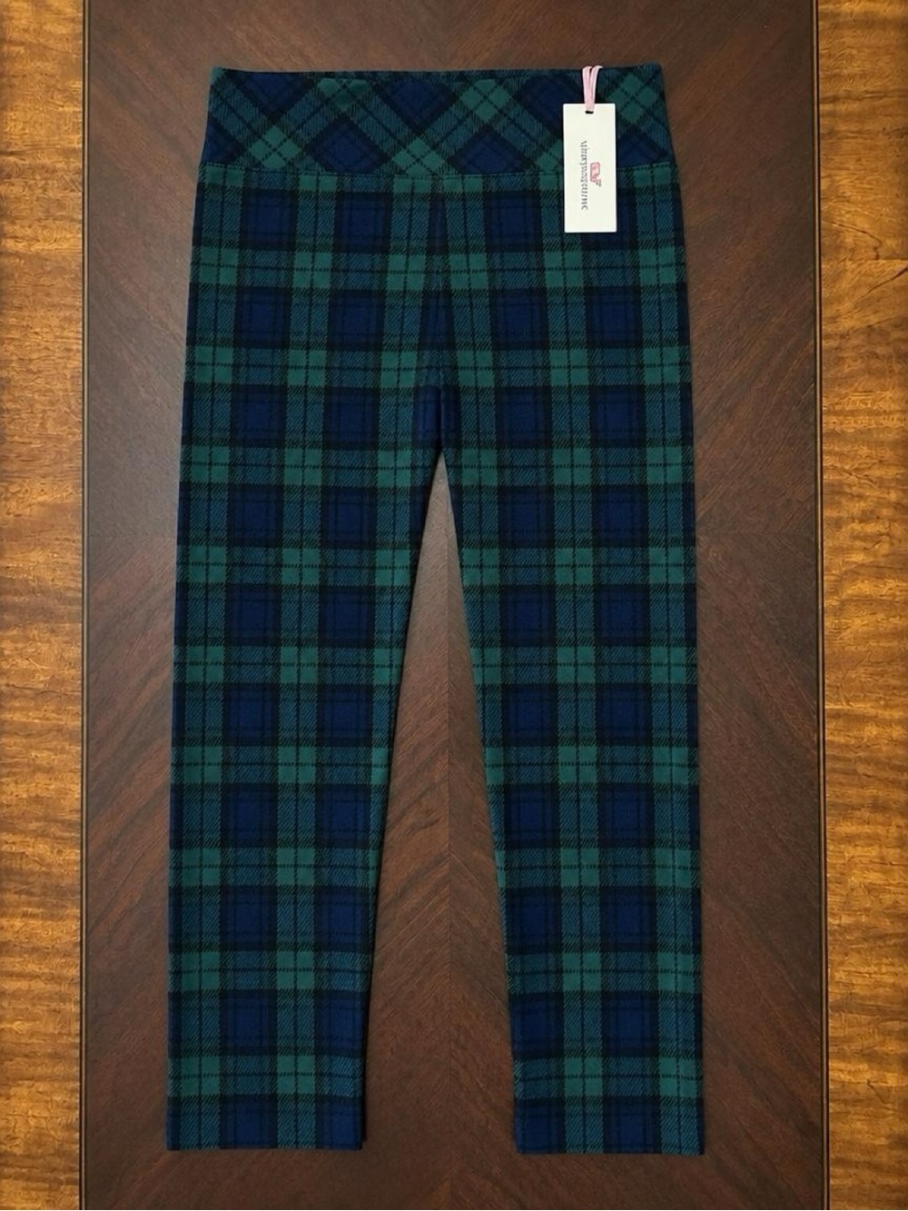 NWT Vineyard Vines Girls Blackwatch Plaid Cozy Leggings M 10-12 Charleston Green